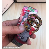 Most Popular Gucci Width 3.5cm Blooms Belt with Multicolor Crystals Double G Buckle 519783