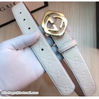 Duplicate Gucci Width 3.5cm Signature Leather Belt White with Interlocking G Buckle 519774