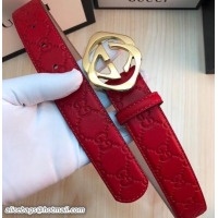 Design Cheap Gucci Width 3.5cm Signature Leather Belt Red with Interlocking G Buckle 519775