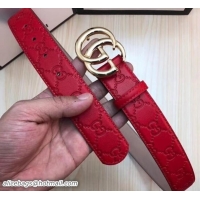 Classic Practical Gucci Width 3.5cm Leather Belt Red with Double G Buckle 519785