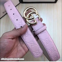 Promotional Gucci Width 3.5cm Leather Belt Pink with Double G Buckle 519786