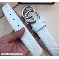 Good Quality Gucci Width 3.5cm Leather Belt White with Double G Buckle 519787