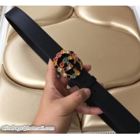 Design Cheap Gucci Width 3.5cm Black Leather Belt with Multicolor Crystals Double G Buckle 519787