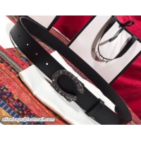 Stylish Gucci Width 3.5cm Black/Silver Leather Belt with Tiger Head Buckle 519779