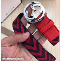 AAAAA Gucci Width 3.5cm Red/Silver Belt with Interlocking G Buckle 519781