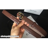 Top Quality Gucci Width 2.5cm Coffee Leather Belt with Multicolor Crystals Double G Buckle 519790