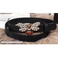 Best Price Gucci Width 2cm Metal Bee With Pearls Crystals Buckle Belt 519792 Black