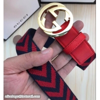 Good Product Gucci Width 3.5cm Red/Gold Belt with Interlocking G Buckle 519782