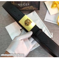 Stylish Gucci Width 3.8cm Leather Belt Black with Bee Metal Buckle 519821