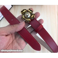 Good Quality Gucci Width 2.5cm Leather Belt Red With Metal Flower 519794