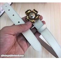 Perfect Gucci Width 2.5cm Leather Belt White With Metal Flower 519795