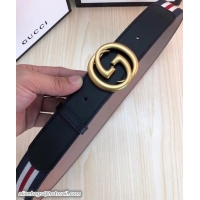 Best Grade Gucci Width 3.8cm Web Belt Black/Gold with Interlocking G Buckle 519798