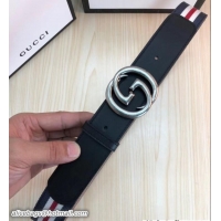 Classic Hot Gucci Width 3.8cm Web Belt Black/Silver with Interlocking G Buckle 519799