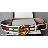 Fashion Gucci Width 3.8cm Web Belt White/Gold with Interlocking G Buckle 519815