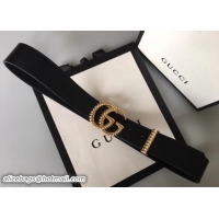 Shop Duplicate Gucci Width 3.8cm Leather Belt Black/Gold with Torchon Double G Buckle 519829