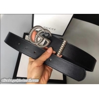 Low Price Gucci Width 3.8cm Leather Belt Black/Silver with Torchon Double G Buckle 519829