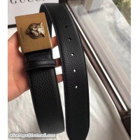 Best Price Gucci Width 4cm Leather Belt Black with Feline Head Metal Buckle 519837