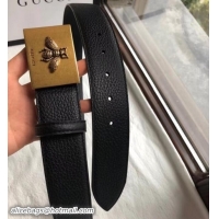 Popular Style Gucci Width 4cm Leather Belt Black with Bee Metal Buckle 519838