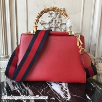 Sumptuous Gucci Nymphaea Bamboo Top Handle 30cm Bag Calfskin Leather 101211 Red