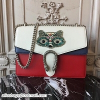 Duplicate Gucci Dionysus Shoulder Bag 30cm 400235 Raccoon Appliqu茅/Floral Embroidery Calfskin Leather Red/White/Navy