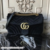 Good Quality Gucci Marmont Chevron Velvet Shoulder Bag 26cm 443497 Black