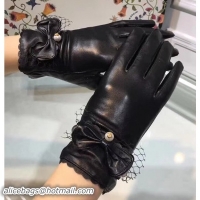 Best Product Gucci Smooth Lambskin Bow And Pearl Trim Gloves Black 102003 2018