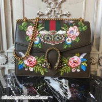 Grade Quality Gucci Dionysus Shoulder Bag 30cm 400235 Raccoon Appliqué/Floral Embroidery Calfskin Leather Brown