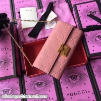 Charming Gucci Padlock GG Signature Leather Continental Chain Wallet 453506 Pink