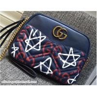 Buy Discount Gucci GG GucciGhost Marmont Matelassé Chevron Shoulder Medium Bag 443499 Blue