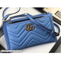 Best Price Gucci GG Marmont Matelassé Chevron Shoulder Bag With Pouch 453878 Blue