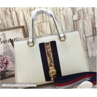 Refined Gucci Web Chain And Buckle Sylvie Leather Top Handle Large Bag 453790 White