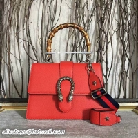 Charming Gucci Now Bamboo Lichee Pattern Leather Top Handle Bag 448075 Red