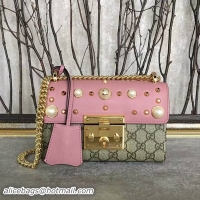 Fashion Gucci Padlock Studded Leather Shoulder Bag 432182A Pink