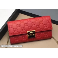 Inexpensive Gucci Padlock Signature Leather Continental Chain Wallet Bag 453506 Red 2017