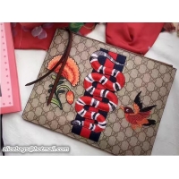 Best Grade Gucci Embroidered Flower Hummingbird And Snake Web Large Zipped Pouch Clutch Bag 431416 2017