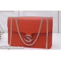 Lowest Price Gucci Interlocking G Buckle Chain Leather Shoulder Large Bag 510303 Orange 2018