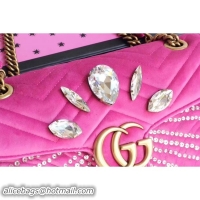 Good Quality Gucci GG Marmont Velvet Small Shoulder Bag With Crystals 443497 Pink 2018 Collection