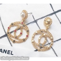 Crafted Chanel Earrings with CC Large Ring Pendant Gold/Red/Grey AB0271