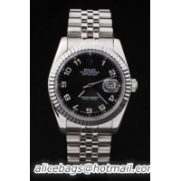 Rolex Datejust Silver Bezel Black Surface Watch-RD2393