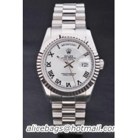 Rolex Day-Date Silver White Cutwork 34mm Men Watch-RD3822