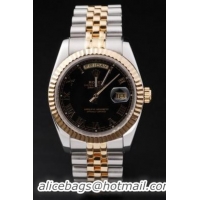 Rolex Day-Date Golden Black Surface Cutwork Watch-RD2444