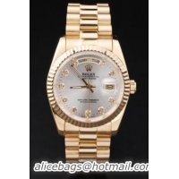 Rolex Day-Date Golden White Surface Round Cutwork Watch-RD2439