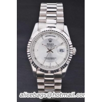 Rolex Day-Date Silver White Cutwork 34mm Men Watch-RD3821