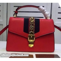 2016 Fashion Gucci Sylvie Leather Top Handle Bag 431665 Red