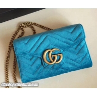 Good Quality Gucci Velvet GG Marmont Matelassé Chevron Mini Bag 474575 Turquoise 2018