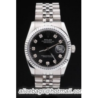 Rolex Datejust Silver Bezel Black Surface Watch-RD2394