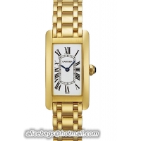 Cartier Tank Americaine Fashionable 18k Yellow Gold Ladies Swiss Quartz Wristwatch-W26015K2