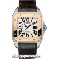 Cartier Santos 100 Stainless Steel 18kt Rose Gold Mens Automatic Wristwatch-W20107X7