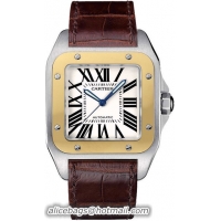 Cartier Santos 100 18kt Yellow Gold and Steel Automatic Mens Wristwatch-W20072X7