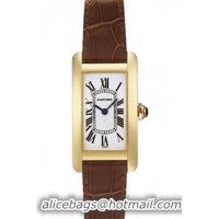 Cartier Tank Americaine Fashionable 18k Yellow Gold Ladies Swiss Quartz Wristwatch-W2601556